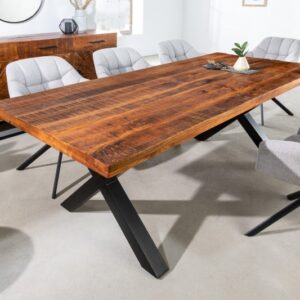Masivní jídelní stůl, stůl do kuchyně velký z mangového dřeva, industriální styl, stůl po 6 osob, rozměr 200 cm x 76 cm x 90 cm