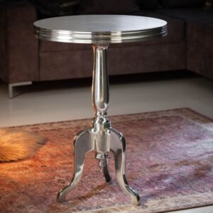 Luxusní stolek do pracovny - zámecký styl, kulatý stůl, lesklý stříbrný, rozměr 75 cm Ø