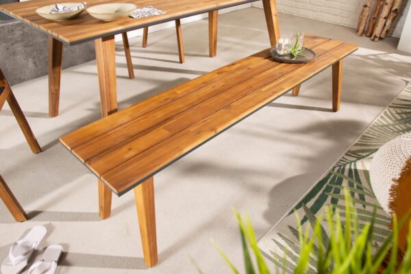 Moderní odolná lavice na zahradu nebo balkon - vyrobená z lakového dřeva akácie, rozměr 180 cm x 46 cm x 38 cm