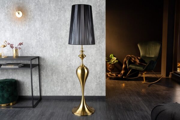 Luxusní dekorativní podlahová lampa, černo zlatá, rozměr 40 cm x 160 cm x 40 cm