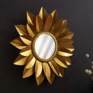 Kruhové nástěnné zrcadlo slunečnice, elegantní zrcadlo na zeď zlaté,rozměr 60 cm x 7 cm x 60 cm
