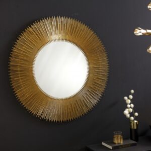 Designové zrcadlo ve tvaru slunce, materiál železa, do obývacího pokoje nebo předsíně, art-deco styl, rozměr 92 cm x 3 cm x 92 cm