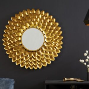 Luxusní kulaté zrcadlo na stěnu, nástěnné zrcadlo s kulatým zrcadlem, materiál železo, motiv květiny, rozměr 90 cm x 5 cm x 90 cm