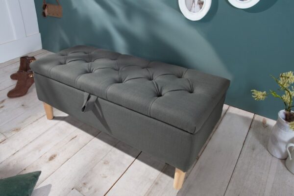 Masivní vintage lavice, s úložným prostorem, šedá barva, rozměr 100 cm x 45 cm x 40 cm