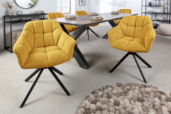 Moderní jídelní židle, židle k jídelnímu stolu, otočná jídelní židle, žlutá židle k jídelnímu stolu, rozměr 65 cm x 83 cm x 66 cm