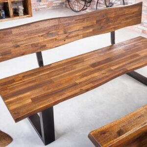 Luxusní industriální lavice do jídelny - vyrobená z masivního dřeva akácie, černé kovové nohy, rozměr 160 cm x 82 cm x 50 cm