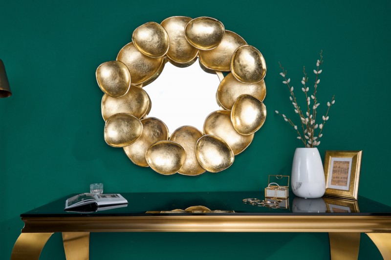Designové zrcadlo na zeď zlaté - do obývacího pokoje nebo ložnice, ruční výroba, rozměr 70cm