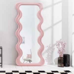Luxusní růžové zrcadlo do ložnice - vlnitý rám, moderní zrcadlo, rozměr 70 cm x 160 cm x 5 cm