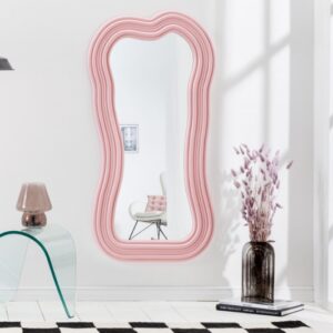 Luxusní růžové zrcadlo do ložnice - vlnitý rám, moderní zrcadlo, rozměr 52 cm x 100 cm x 3 cm
