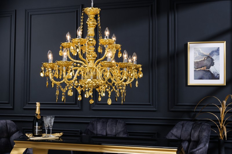 Stylový lustr se zlatými sklíčky - do obývacího pokoje nebo ložnice, rozměr 80 cm x 75 cm x 80 cm